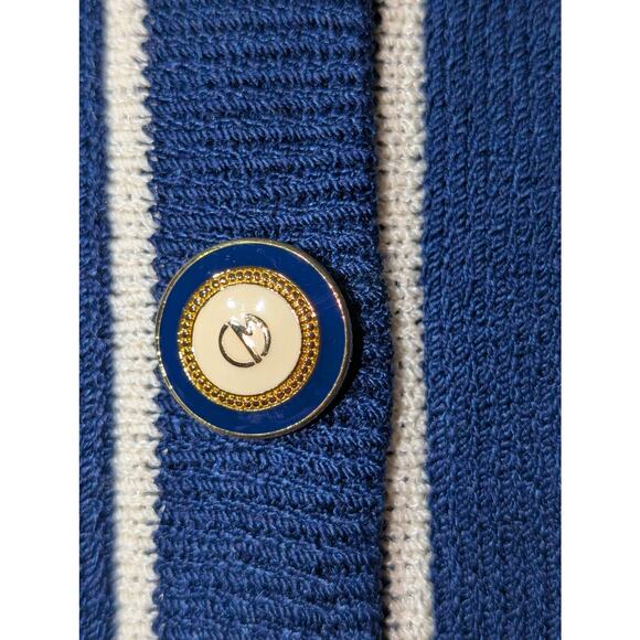 Vtg Comma Knit Collection Couture Blue Cream Santana Nautical Cardigan Sweater - Picture 4 of 10